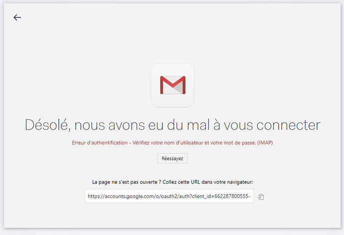 Erreur connexion gmail